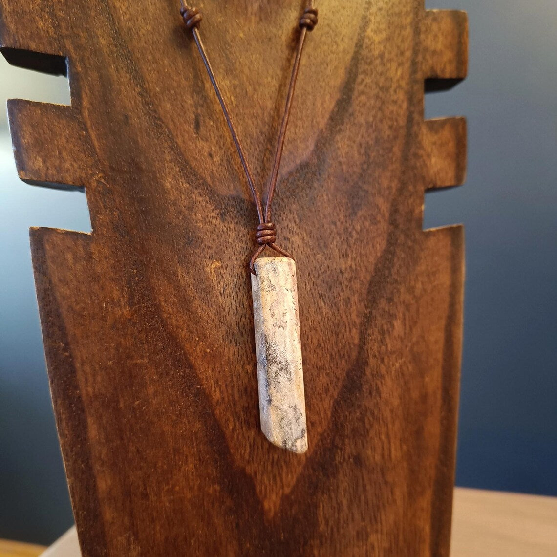 Long Rhyolite Volcanic Rock Pendant Necklace